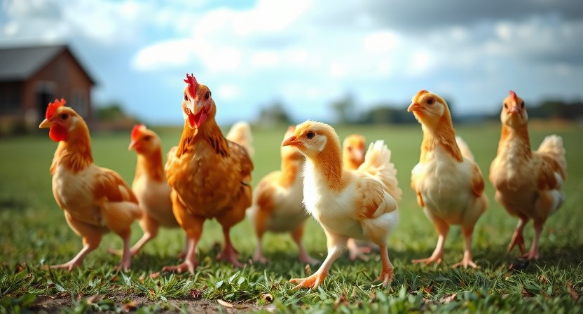 Hühner erkunden die Weide