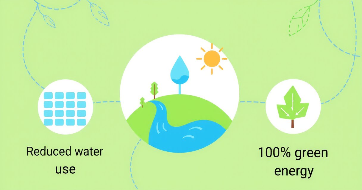 Infografik zu Nachhaltigkeit: Wasserverbrauch reduziert, Ökostrom, regionale Futtermittel